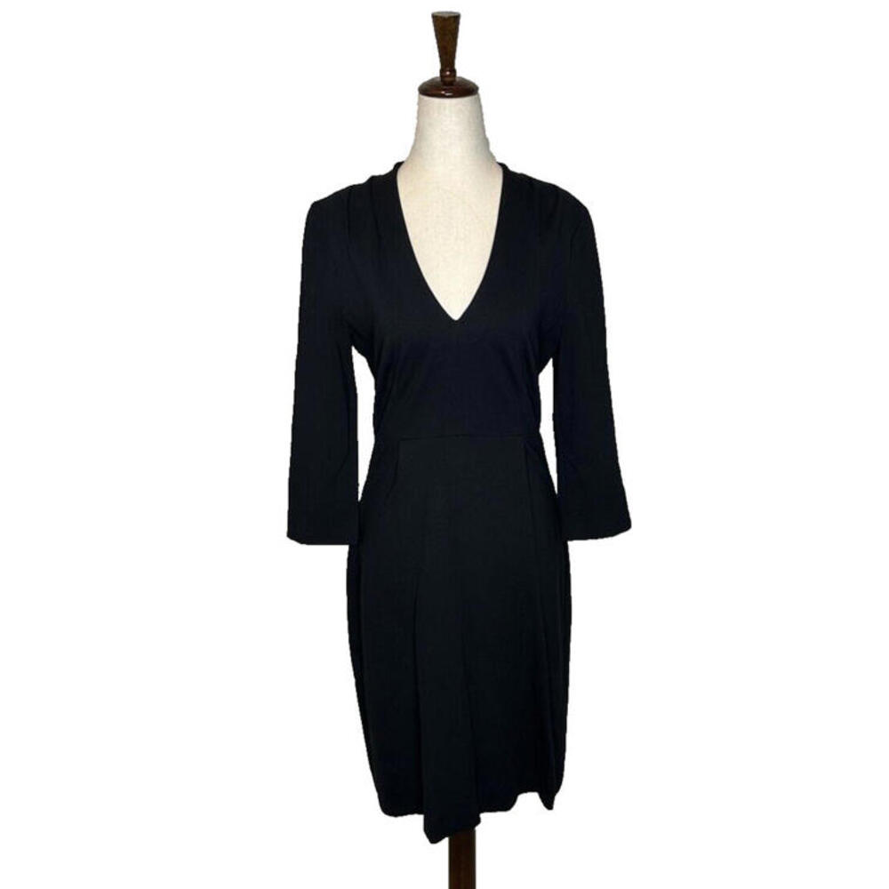 Kate Spade Darlene Dress 4 V Neck A Line Little Black Dress 3/4 Sleeve Pintuck - Picture 2 of 9